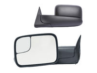 1998-2002 Dodge Ram 3500 (w/factory towing package) - Extendable Towing Mirrors / Pair (Manual, Flip out Head, Black, Foldaway)